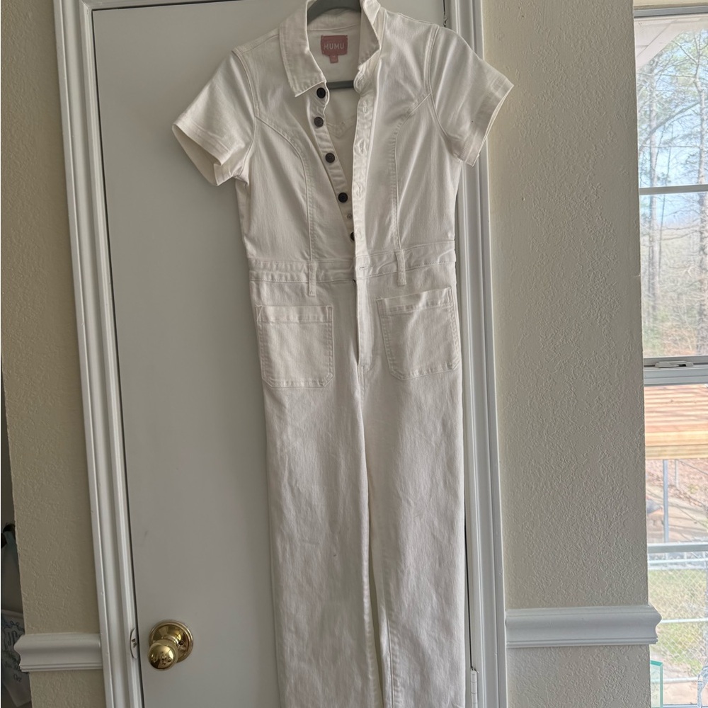 Show Me Your Mumu denim White Short Sleeve Jumpsuit